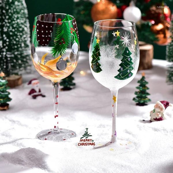 Copos de vinho presente de natal vidro árvore vermelha champanhe copo criativo ano cálice desenhado à mão