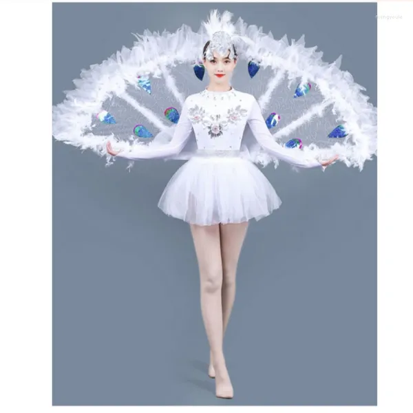 Stage desgaste xiao ele elegante crianças vestido pavão de pavão abrindo pequena fiança de fiança de dai figurina de estilo retrô