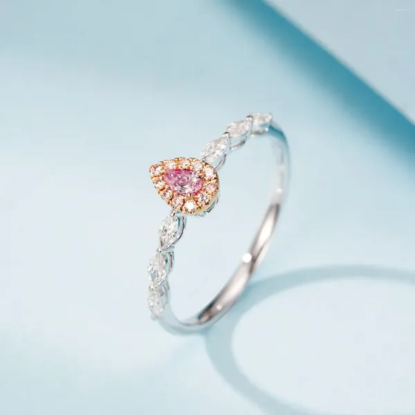 Кольца кластера YM2023 с натуральными розовыми бриллиантами 0,08 карата, однотонное золото 18 карат, женское свадебное помолвочное кольцо для женщин