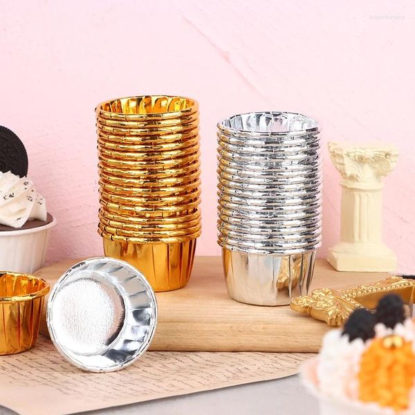 Backformen Folie Cupcake Wrapper Papier Mini Gold Silber Liner Tassen Tablett Fall Hochzeit Caissetten Küchenzubehör