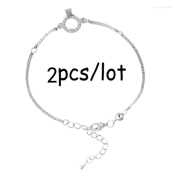 Braccialetti con ciondoli Boosbiy Bracciale a catena a maglie placcato argento con corona brillante o perline per le donne Regalo di gioielli con ciondoli di marca fai da te