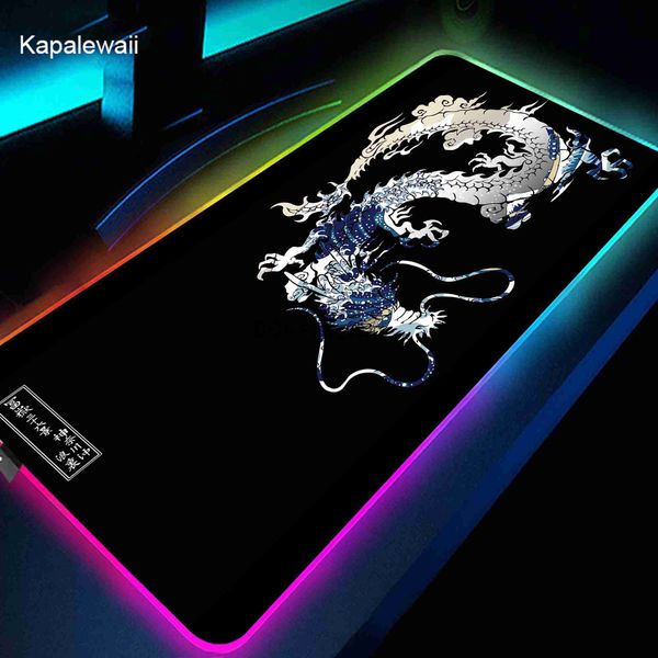 Mouse Pads Bilek Dinlenme Oyunu Mousepad XXL Büyük Oyun Aydınlık Mouse Ped Japon Led Büyük Fare Mat Gamer Dragon RGB Masa Ped Back aydınlatmalı Klavye Mat J231215