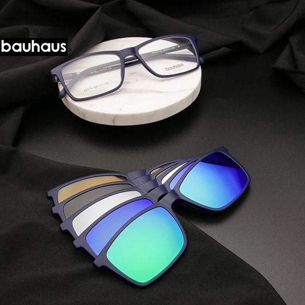 Modische Sonnenbrillenrahmen, Bauhaus-polarisierte Sonnenbrillen für Herren, 5-in-1-Magnet-Clip-On-Brillen, ULTEM optische verschreibungspflichtige Brillenrahmen, Brillen 231215