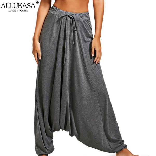 Suits alukasa sıradan kadınlar harem pantolon damla kasık büllü geniş bacak hippy boho gevşek bayan moda katı artı tam boy pantolon