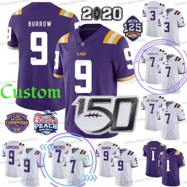 LSU Tigers Fußballtrikots Joe Burrow Burreaux Trikot Chase Tyrann Mathieu Peterson Leonard Fournette Odell Beckham Jr. Guice Tigers Trikot 90