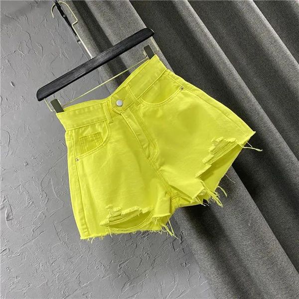 Jeans Summer Mulheres Sexy Candy Color Denim Shorts Moda Ladies Verde Assaped Jeans Ripped calça curta de rua coreana de estilo coreano