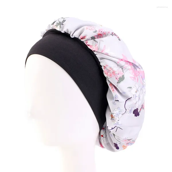 Grampos de cabelo de cetim de seda bonnets impressão floral headwrap ampla faixa elástica bonés feminino senhora capa chapéu jóias noite dormir boné