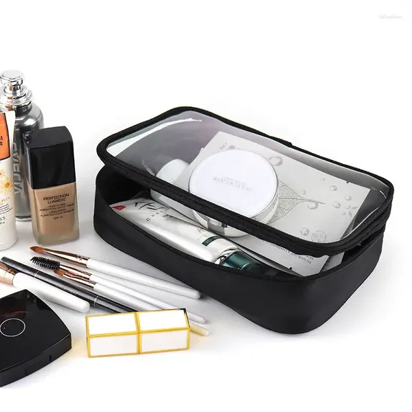 Borse portaoggetti S/M/L Borsa cosmetica trasparente da viaggio Impermeabile da donna Cerniera solida TPU Make Up Toliet Organizer Lavaggio nero