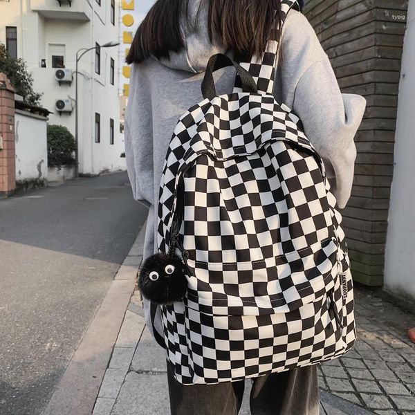 Zaino Moda Ragazze Plaid Impermeabile Borsa a tracolla per il tempo libero Donna Laptop Mochila Bookbag Zaino da viaggio per donna