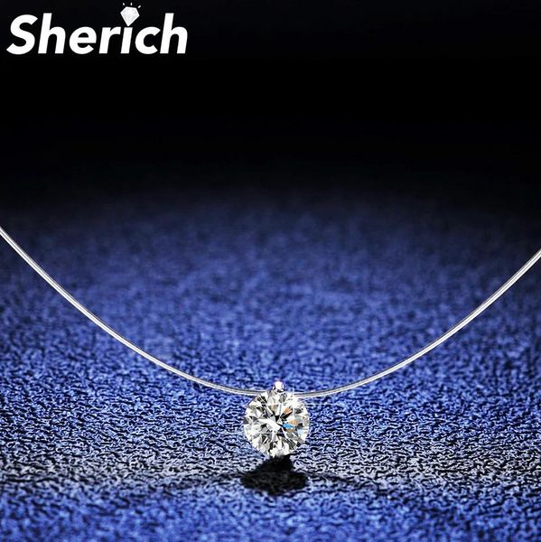 Collane Sherich 1ct Moissanite Diamond S Sterling Sier Invisibile Trasparente Linea di pesca Clavicola Collana a catena Gioielli da donna