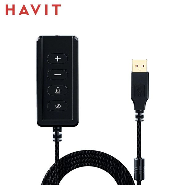 Microfones Havit Externo 7.1 USB Placa de Som Interface de Áudio 3.5mm Microfone Adaptador de Áudio para H2008d H2002d Gaming Headset Computador PC