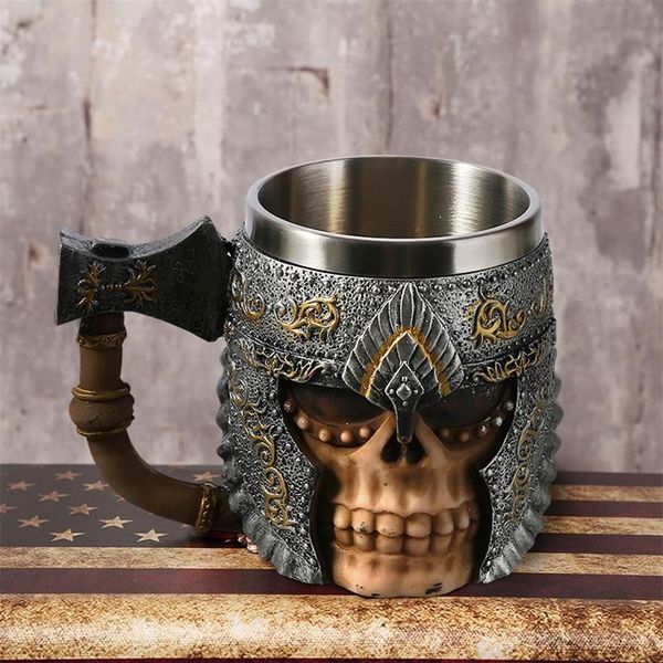 1 pçs 3d machado epacket lidar com viking guerreiro 450ml crânio caneca gótico tankard decoração de halloween esqueleto copo cerveja stein homem presente c19261p