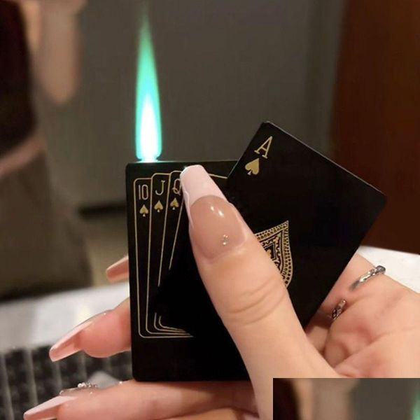 Lighters Creative Jet Torch Green Flame Poker Accendino in metallo Playing Card Nowno