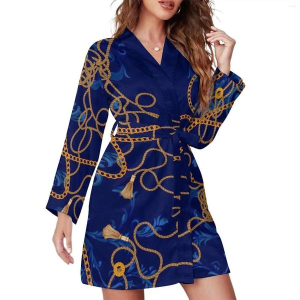 Kadın pijama istock-1211859079 pijama robe v boyun seksi elbiseler kadın uzun kollu yatak odası gecelik desen pijama elbiseleri