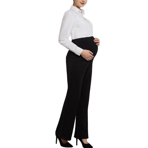 Capris calças de escritório para gravidez cintura elástica calças de trabalho pretas para mulheres grávidas roupas formais de negócios