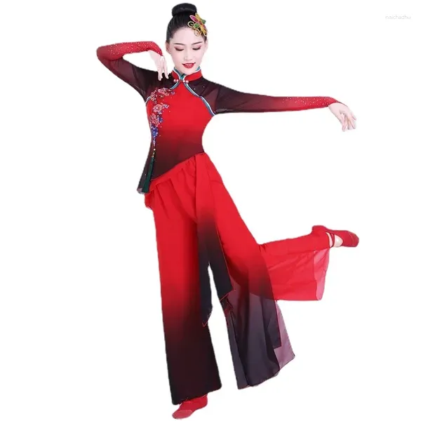 Palco desgaste trajes de dança yangko elegante fã nacional guarda-chuva terno tradicional chinês hanfu festival outfit