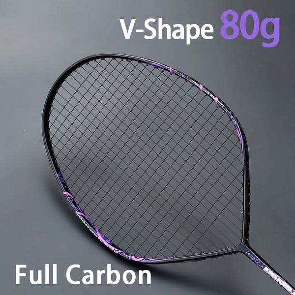 Raquettes de badminton Style V-forme 100% raquettes de badminton cordées en fibre de carbone ultralégères 4U 80G raquette offensive d'entraînement professionnel pour adulte 231216
