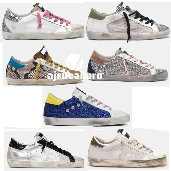 Goldens Goooose Golden Super Star Sneakers Scarpe casual metallizzate Classic Do-old Dirty Shoe Pelle di serpente Tacco in pelle scamosciata Suola color crema Donna Uomo Pelle bianca scozzese piatta Gl