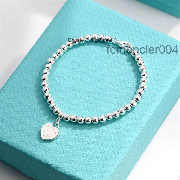 Pjd9 Charm-Armbänder Armreif T Precision Pure Silver Smooth Face Love Peach Heart Round Beads Best Friend Womens Rose 53IO
