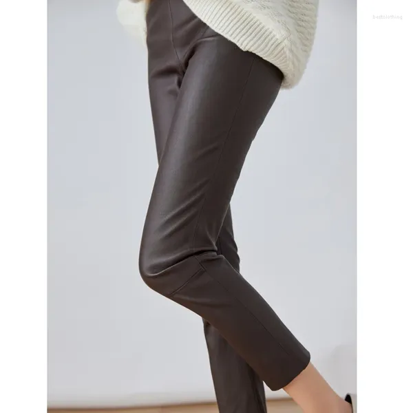 Pantaloni da donna Elastico in vita del cuoio genuino Donna 2023 Stivali di pelle di pecora elasticizzati attillati Pantaloni Mujer Classico Matita nera