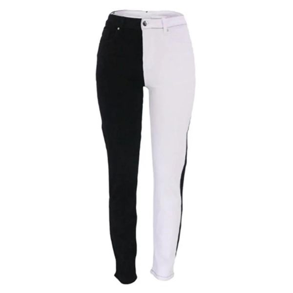 Jeans vintage preto e branco dois tons cintura alta jeans para mulher 2023 zíper voar casual senhoras jeans retos