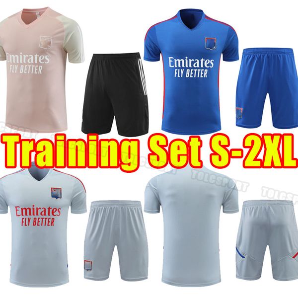 23/24 Maillot Lyon Futebol Tracksuits 2023 2024 Lyonnais Jersey Maillot de Foot OL Camisas de Futebol Traore Memphis Homens Adultos Homens Conjunto de Treinamento Calças Polo