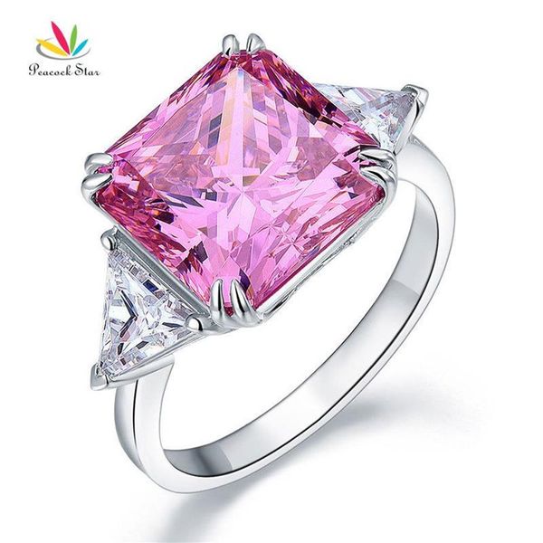 Pavão Estrela Sólida 925 Prata Esterlina Anel de Luxo de Três Pedras 8 Quilates Rosa Fantasia Criado Diamante Cfr8156 J190716248O