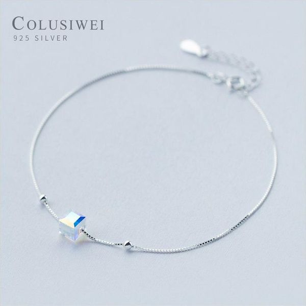 Colusiwei Fußkettchen aus echtem 925er-Sterlingkristall-Würfel-Silber für Damen, Charm-Armband für Bein, Knöchel und Fuß, Accessoires, Fashion277s