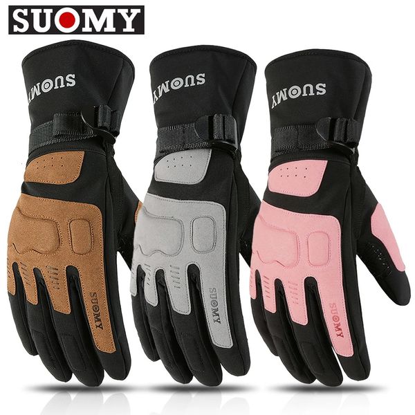 Guanti a cinque dita Guanti da moto SUOMY 100% impermeabili antivento invernali caldi Lady Pink Riding Racing Snow Motocross Guanti lunghi da moto 231215