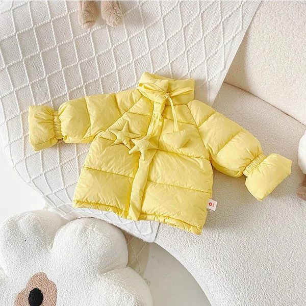 Casaco de inverno coreano crianças de luxo jaqueta feminina quente cor sólida roupas ao ar livre para crianças meninas de 2 a 7 anos