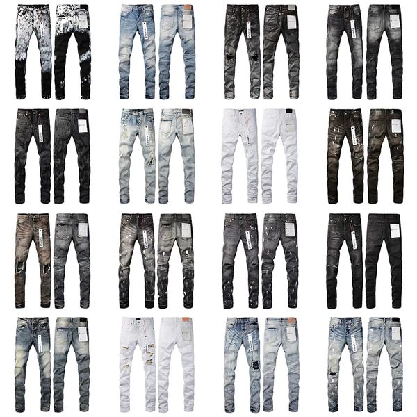 Herren-Designer-Lila-Jeans, Biker-Slim-Fit-Motorrad-Biker-Denim für Herren, die alte Hip-Hop-Damen-Street-Fashion-Mann-Schwarze-Hosen-Lila-Jeans ausspülen