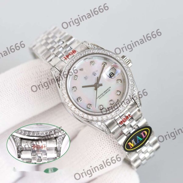 Moissanit-Uhr Designer-Uhren für Frauen Datejust Diamant Auto Swiss Mechanical Montre Femme 904-Stahl Original dicke 10,3 mm Saphiruhr mit Box WXMC