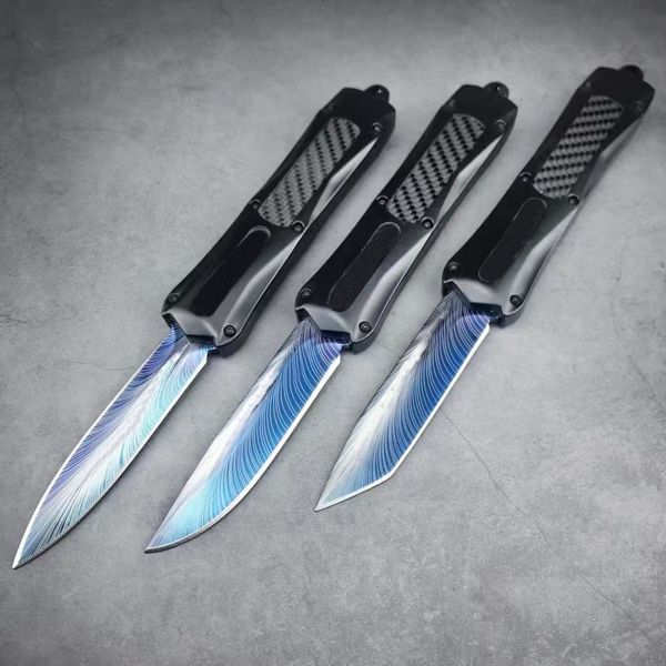 Нож MICRO TECH 3300 OTF AUTO, синий титан, 3,66 дюйма, стальное лезвие 440C, ручки из сплава цинка + углеродное волокно, тактические ножи для самообороны для кемпинга, карманный нож EDC