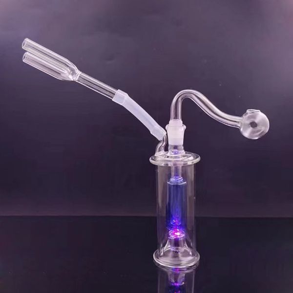 Snuff Snorter Sniffer Glas-Ölbrenner-Bong, LED-Lichtmatrix, Vogelkäfig, Waben-Wasserpfeifen mit 10 mm männlichem, dickem Pyrex-Glas-Ölbrenner-Rohr, Silikonschlauch zum Rauchen