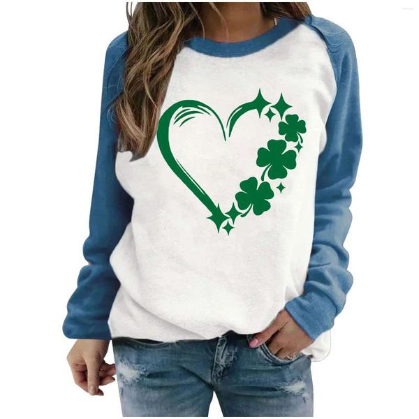 Damen-Kapuzenpullover, 2024, Winter-Fleece, verdickt, warme Kapuze, St. Patrick's Day, Kleeblatt, Raglanärmel, Damen-Sweatshirt mit Rundhalsausschnitt