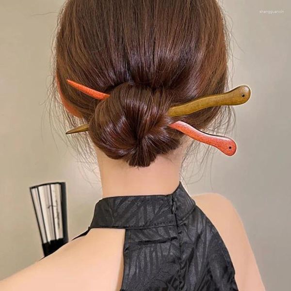 Saç klipsleri basit Çin retro tarzı çubuklar ahşap el yapımı dalgalı saç tokaları kadınlar stil takı aksesuarları