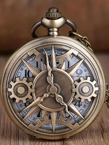 Карманные часы Античный стимпанк Бронзовый механизм с полыми механизмами Кварцевые часы Подвеска в подарок с цепочкой для мальчиков и мужчин 231216