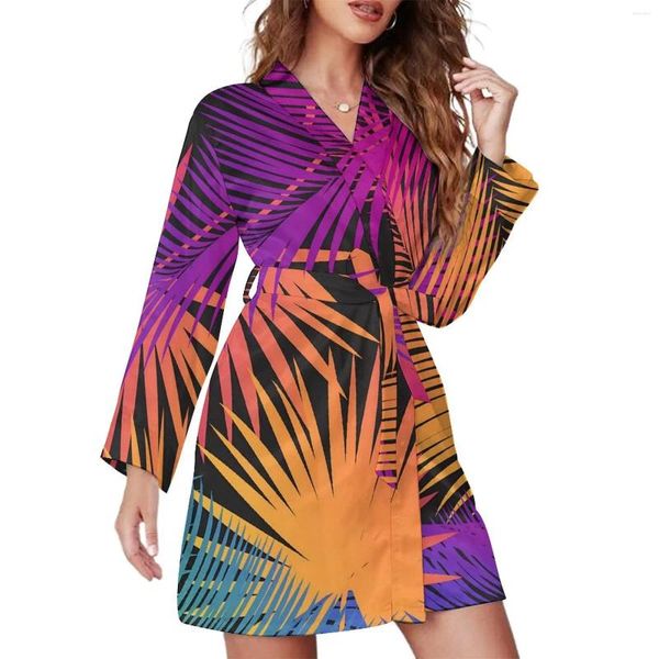 Mulheres Pijamas Folha Tropical Pijama Robe Palmeira Folhas Mangas Compridas Quarto Pijama Robes Lady V Neck Bonito Camisola Primavera Vestido Personalizado