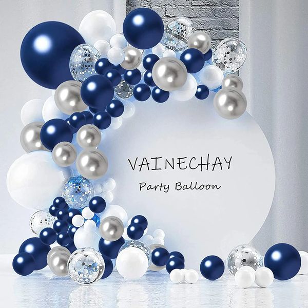 Altre forniture per feste per eventi 131 pezzi Kit ghirlanda di palloncini blu navy bianchi argento con accessori per festa di compleanno Baby Shower Decorazione di laurea di matrimonio 231215