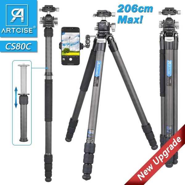 Sahipler CS80C DSLR Kamera için Profesyonel Karbon Fiber Tripod Ağır hizmet 32.5mm 10 Katmanlar Tüp Ultra Kompakt 206cm Maks Lüks Kalitesi