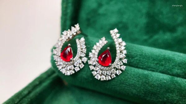 Dangle Orecchini Guild SX Solid 18K Gold 0,81 Ct Nature Red Ruby Gemstones Diamonds per donne Regali di compleanno di gioielli