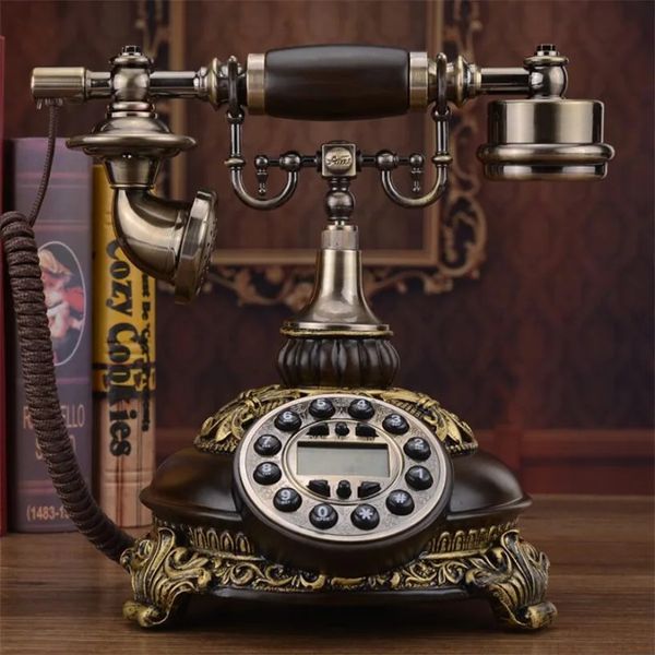 Telefone, antikes schnurgebundenes Telefon, fest, digital, Retro-Telefon, Knopfzifferblatt, Vintage, dekorativ, Massivholz, Festnetz, Heimbüro, 9 231215
