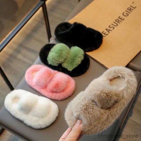 Slipper Neue Kinder Plüsch Schuhe für Mädchen Koreanischen Stil Dicke Sohle Eltern-kind-Plüsch Hausschuhe Koreanischen Stil Vielseitig nette Prinzessin Flache R231216