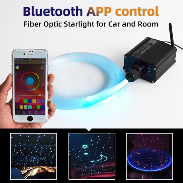 Luz de fibra óptica led controlada por aplicativo bluetooth 12v com 400 fios 3m 0 75mm cabo de fibra para casa teto do carro novidade lighting299f