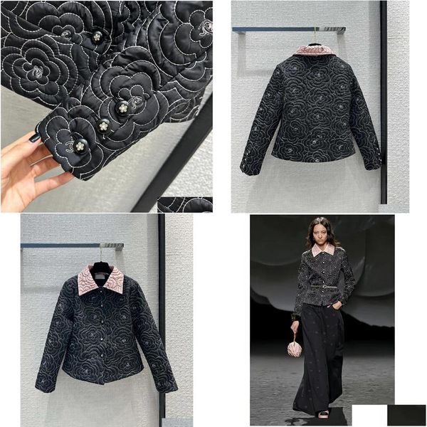 Giacche da donna 2023 Nuova moda inverno donna ricamo manica lunga giacca slim da donna risvolto fiore bottone cappotto femminile casual outwear D Dhsyc