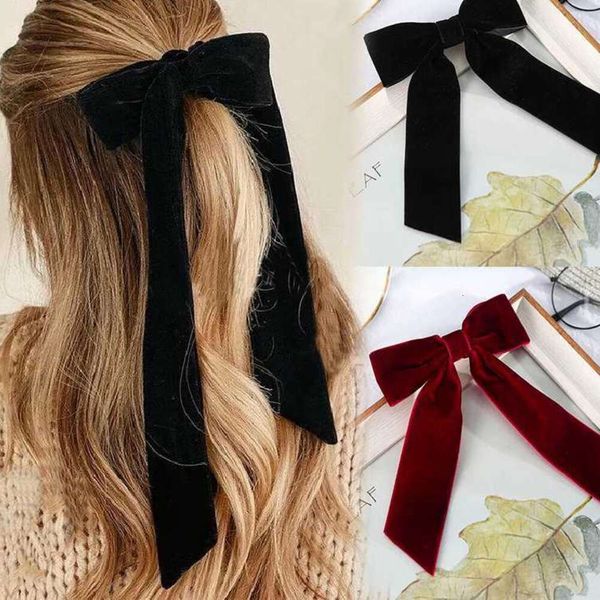 Acessórios de cabelo Headwear Vintage Grande Grande Veludo Bow Hairpins Barrettes para Mulheres Meninas Casamento Longo Fita Coreano Grampo de Cabelo Acessórios de Cabelo