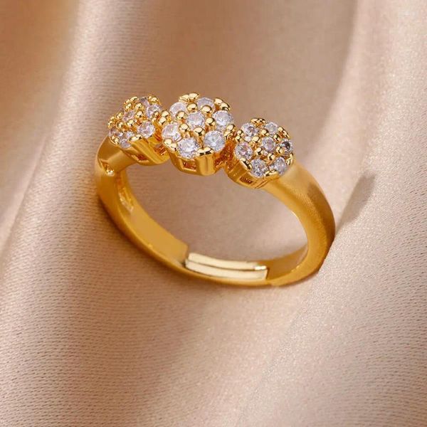 Cluster Ringe Luxus Weiß Ziron Runde Blume Für Frauen Einstellbare Edelstahl Ring 2023 Trending Hochzeit Schmuck Geschenk Großhandel