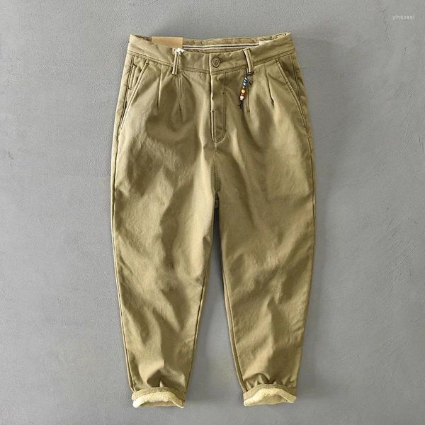 Calças masculinas inverno flacee homens algodão sólido solto casual estilo safari bolso cáqui exército verde calça de trabalho