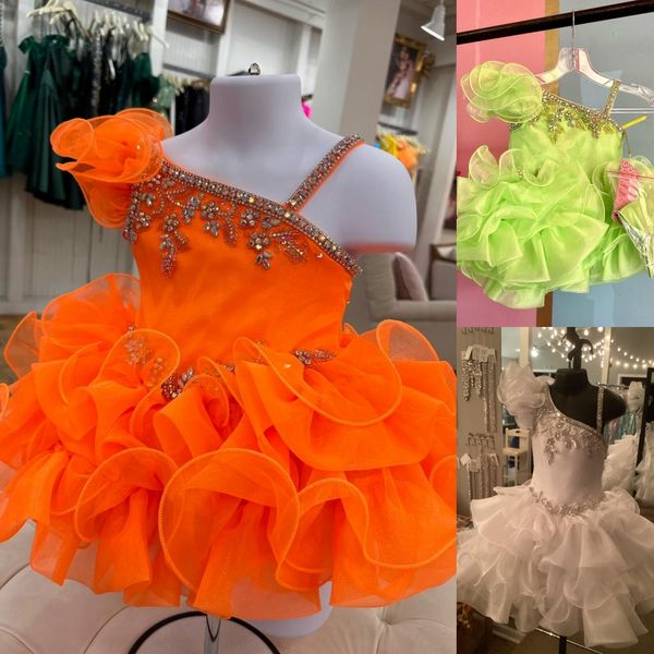 Bebek Kız Cupcake Pageant Elbise 2024 Fırfır Kılıf Glitz Küçük Çocuk Eğlenceli Moda Pist Draması Doğum Günü Kokteyl Partisi Gown Toddler Bebek Resmi Ulusal Turuncu Kivi