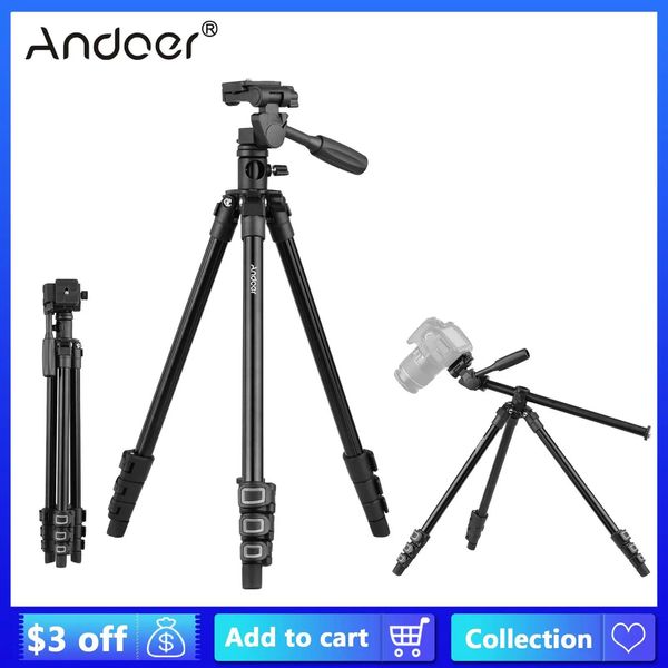 Acessórios Andoer Q160HA Tripé de câmera de vídeo com 3 vias Pan Tilt Head para Canon Nikon Sony DSLR Câmeras filmadoras Mini projetor